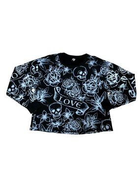 Circle X Skulls Tattoo Black Sweatshirt Sz M Skulls And Roses All Over Print